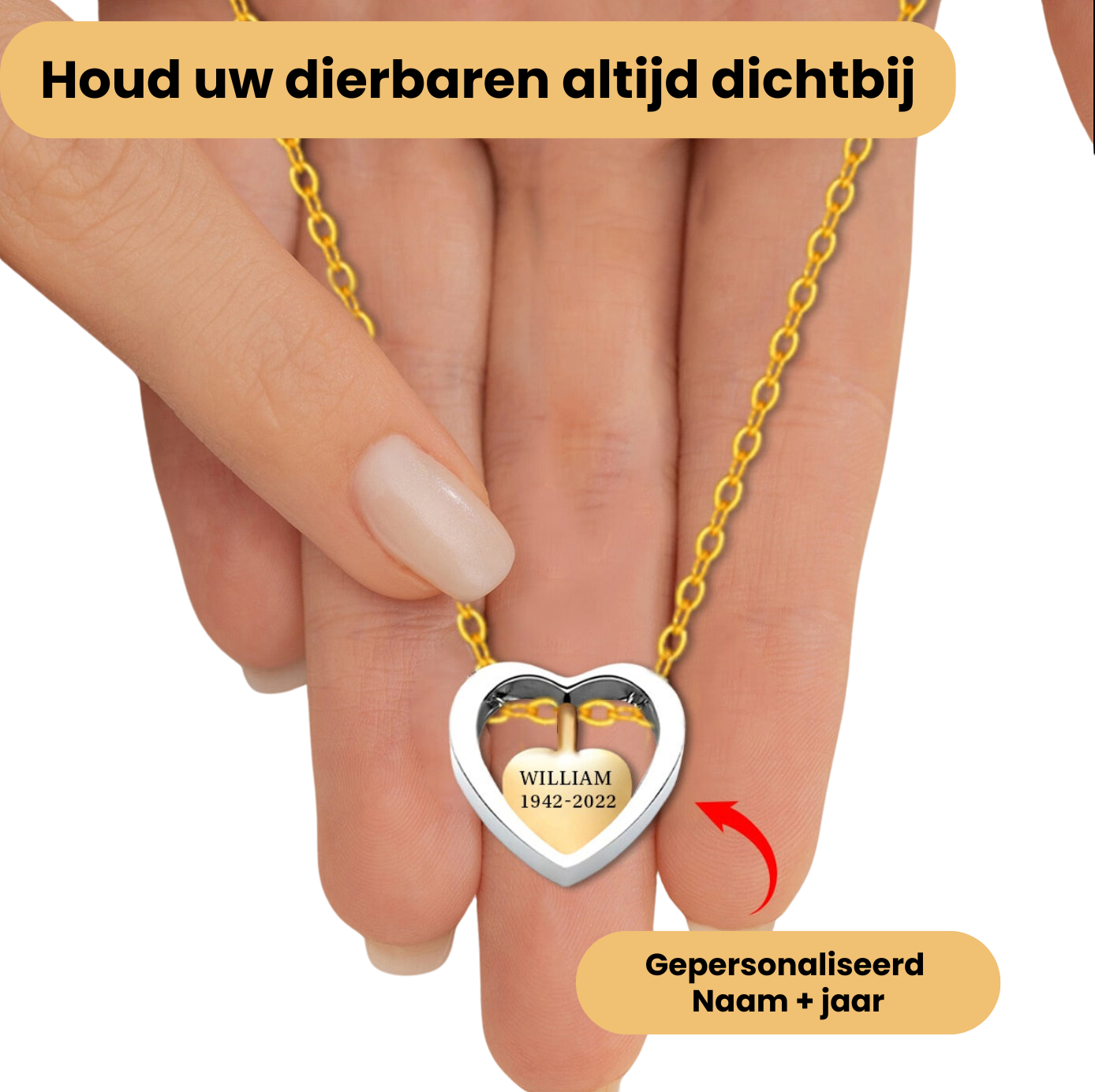 Gepersonaliseerde Crematie As Hart Urn Ketting