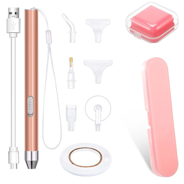 Usb Oplaadbare Diamond Painting Pen Led Verlichting Punt Boorpennen Met Licht 5d Diy Gereedschap Vervangende Koppen Nagels Handwerk