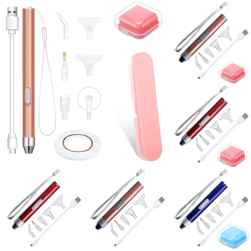 Usb Oplaadbare Diamond Painting Pen Led Verlichting Punt Boorpennen Met Licht 5d Diy Gereedschap Vervangende Koppen Nagels Handwerk