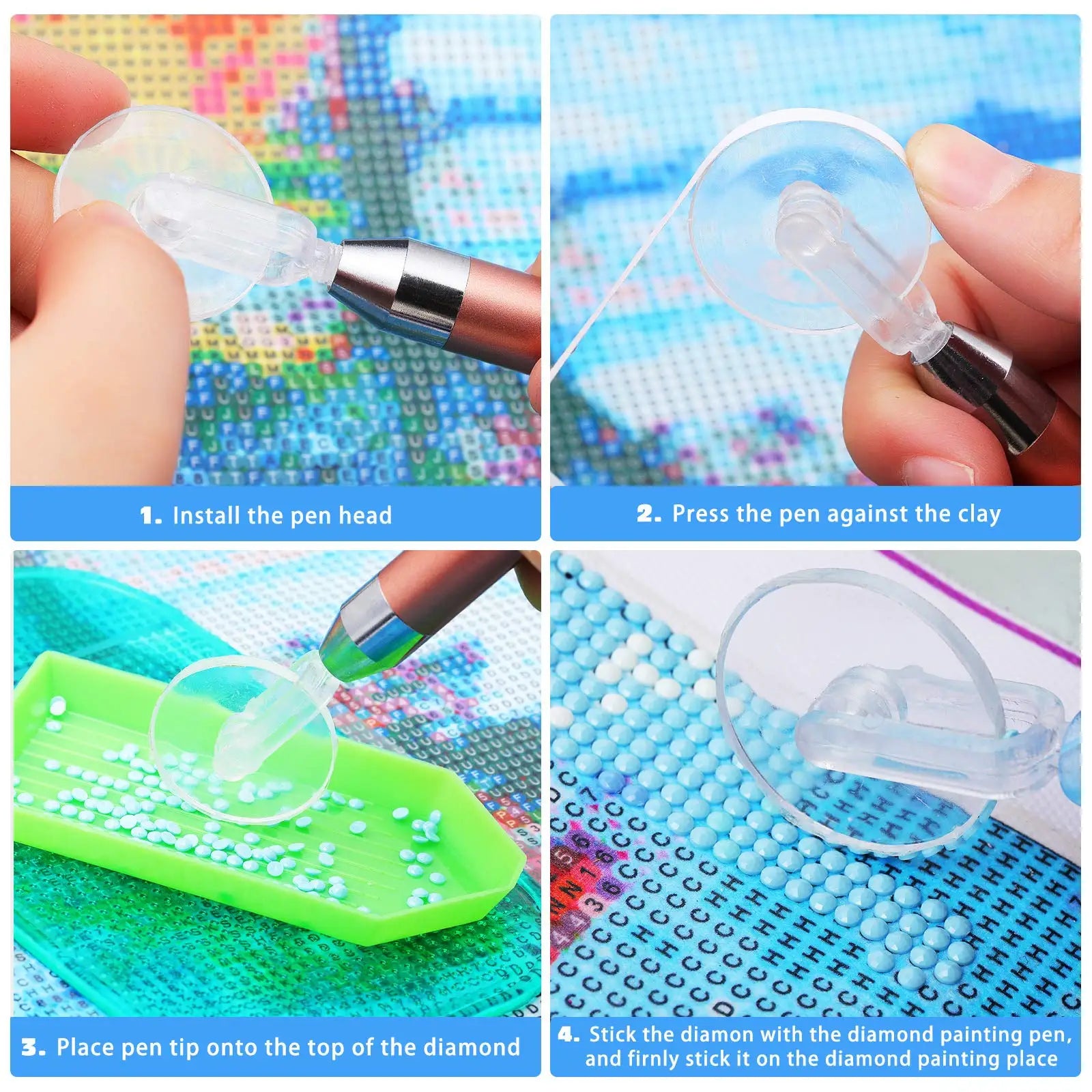 Usb Oplaadbare Diamond Painting Pen Led Verlichting Punt Boorpennen Met Licht 5d Diy Gereedschap Vervangende Koppen Nagels Handwerk