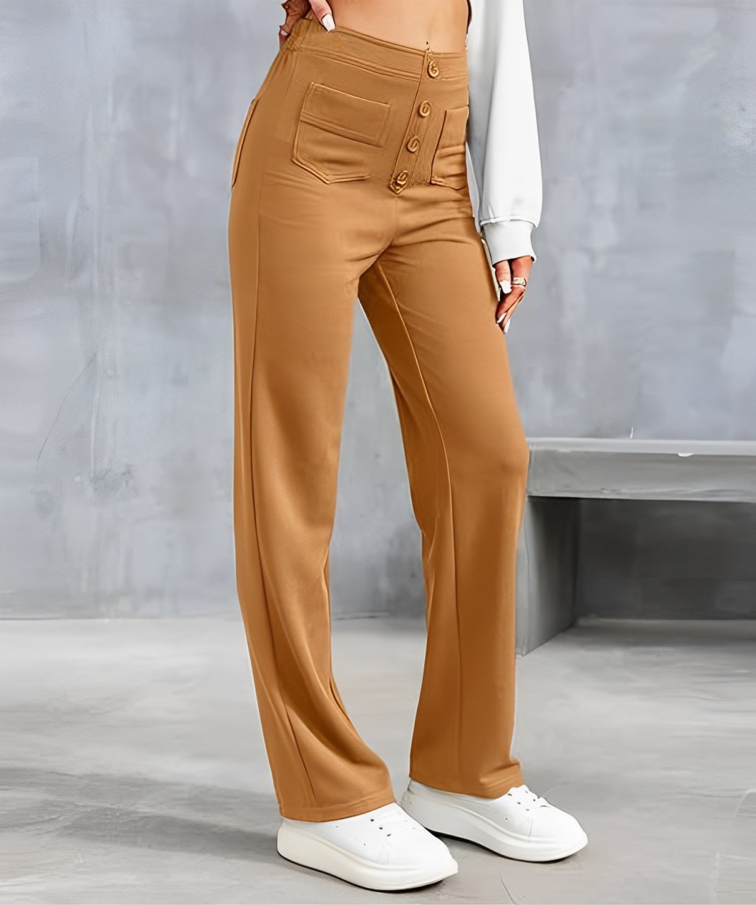 Eva™ Elastische casual broek met hoge taille