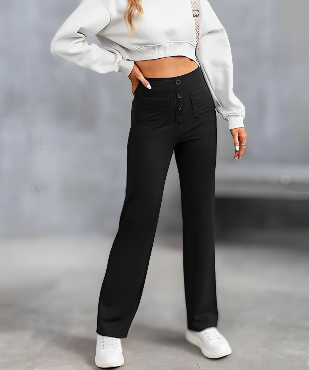 Eva™ Elastische casual broek met hoge taille