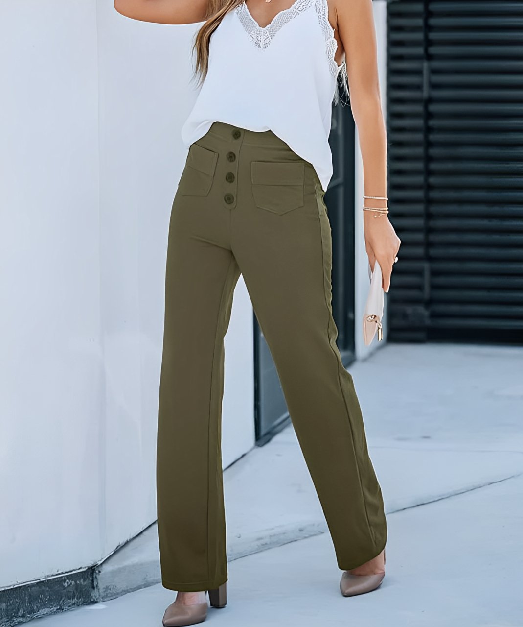 Eva™ Elastische casual broek met hoge taille
